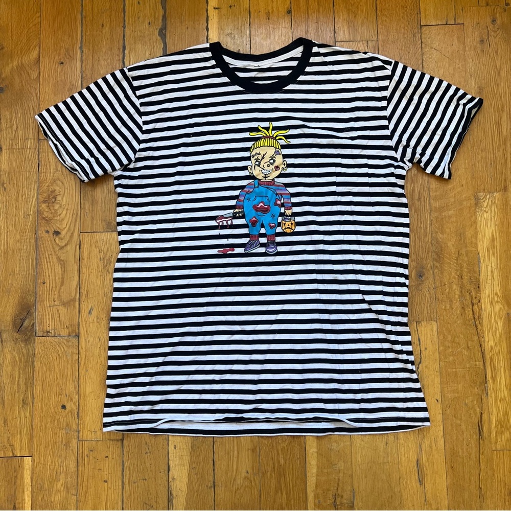 Fat Nick Striped Black and White Graphic T-Shirt